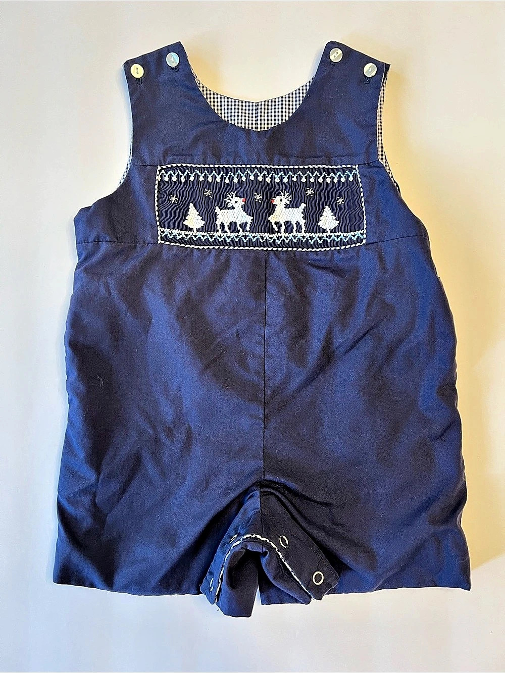 St. John Baby 12M Blue Gingham Romper